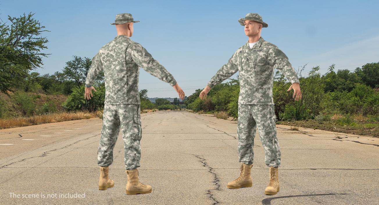 3D US Army Soldier Camo T-Pose Fur