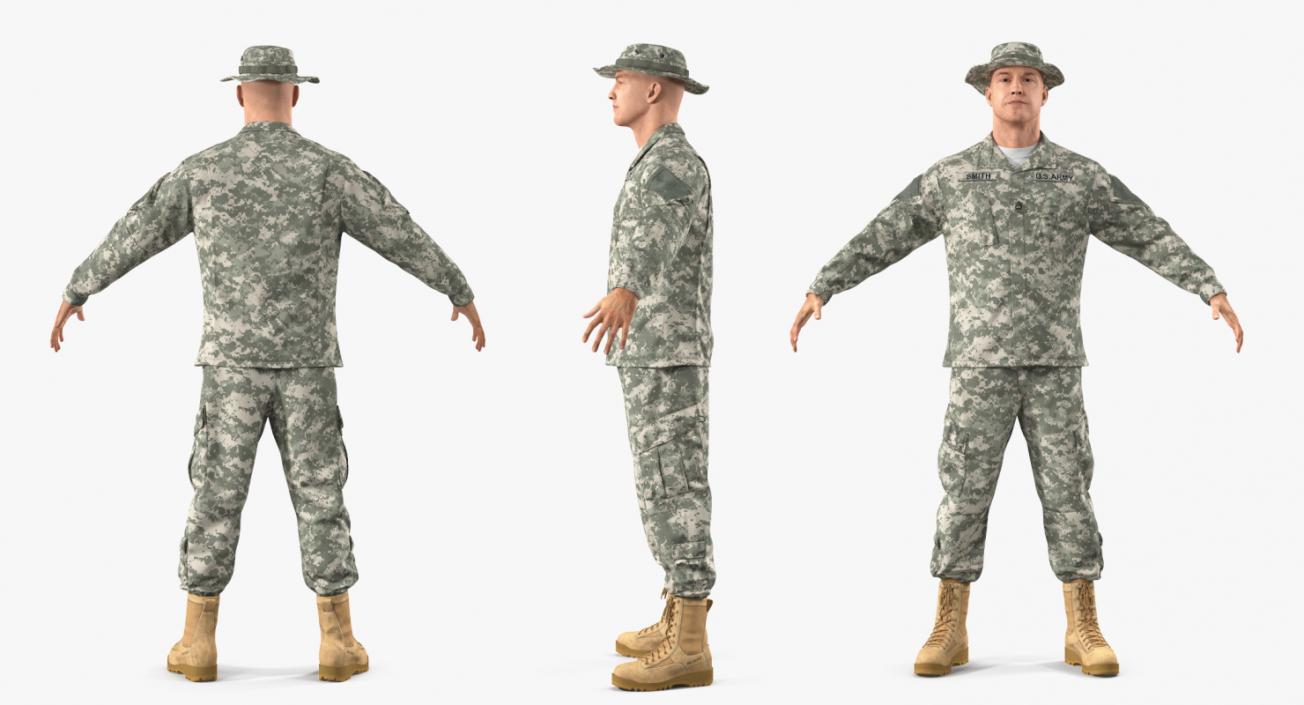 3D US Army Soldier Camo T-Pose Fur