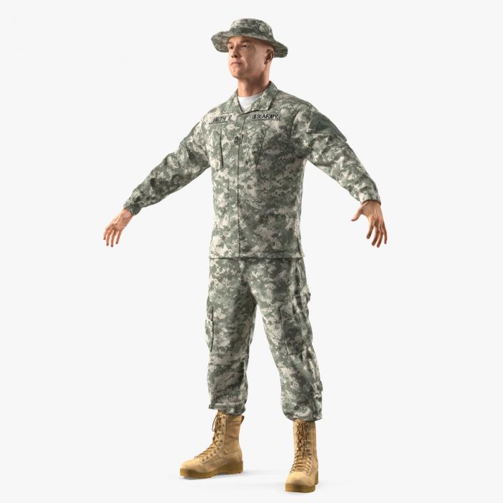 3D US Army Soldier Camo T-Pose Fur