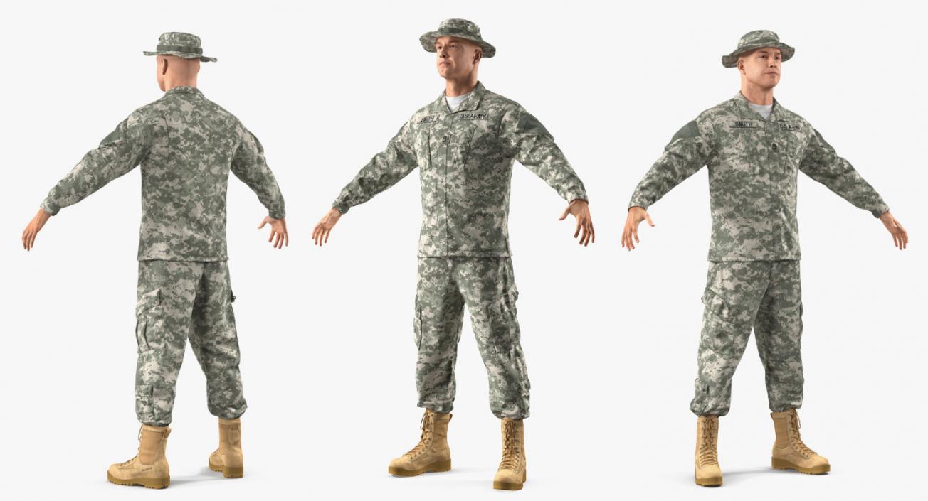 3D US Army Soldier Camo T-Pose Fur