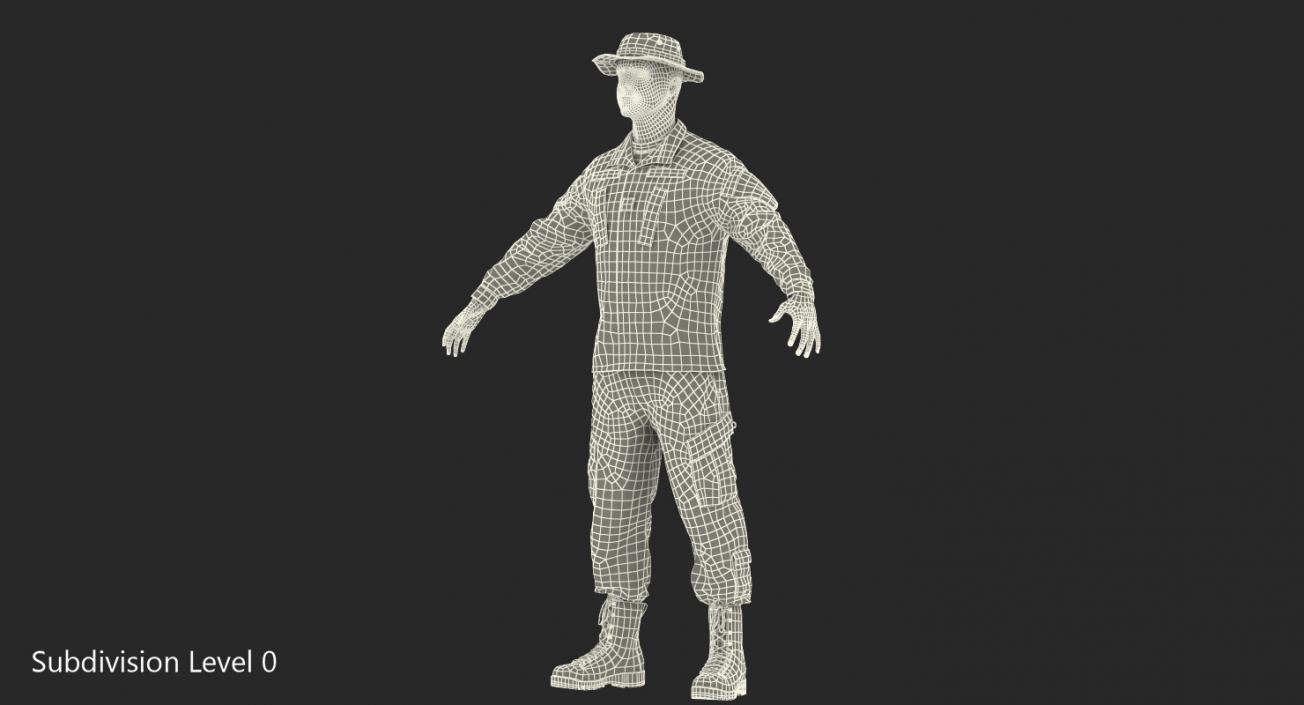 3D US Army Soldier Camo T-Pose Fur