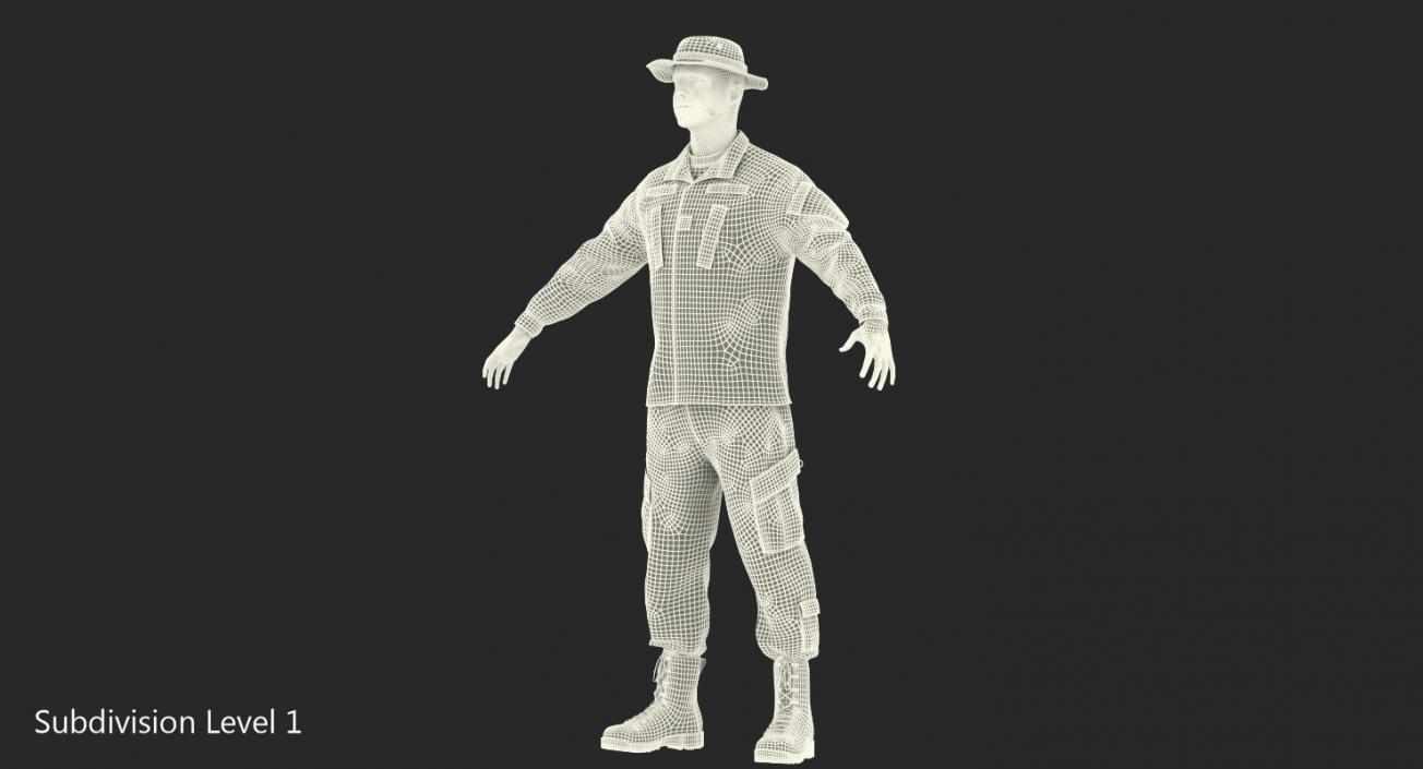 3D US Army Soldier Camo T-Pose Fur