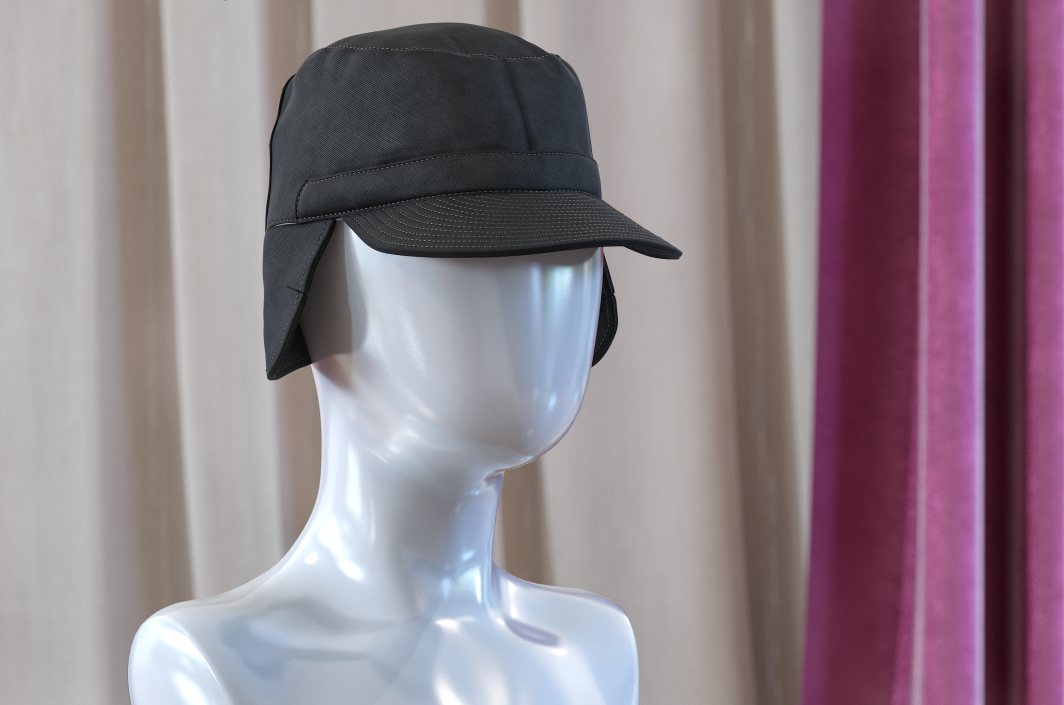 3D Black Military Field Cap with Earflaps model