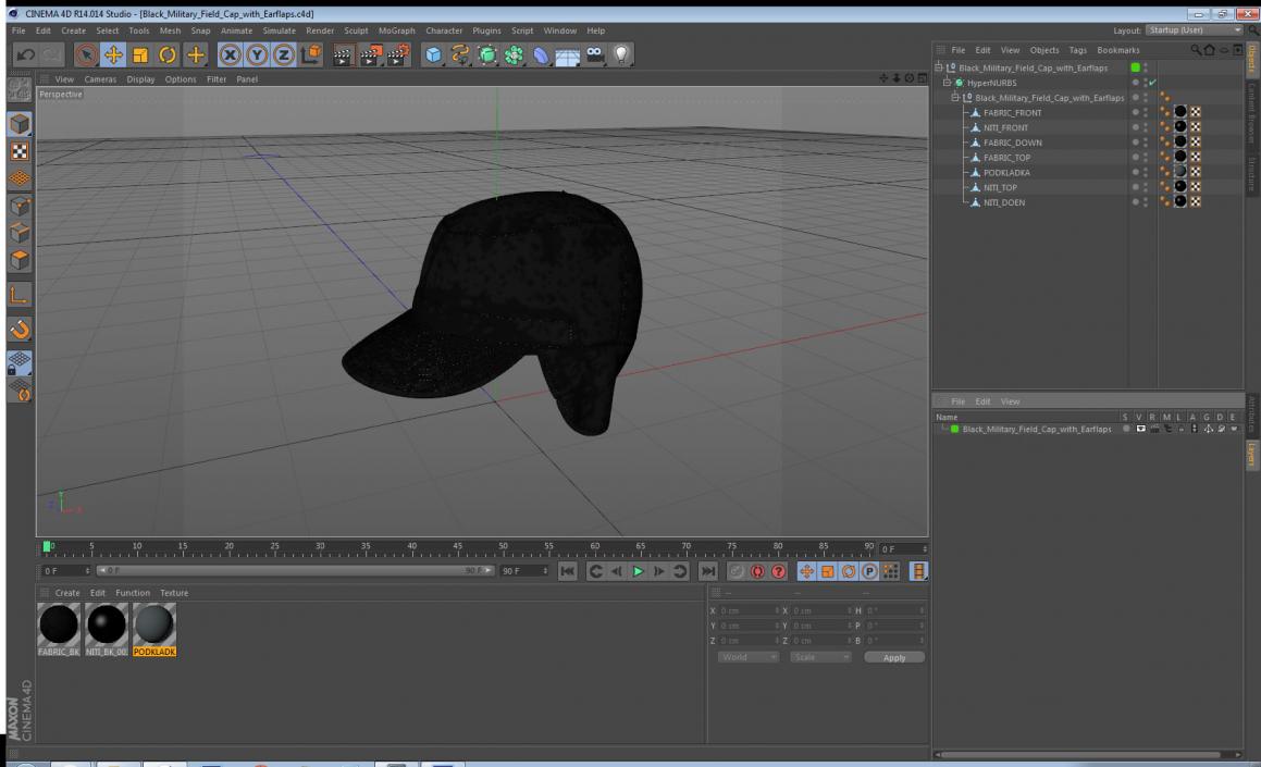 3D Black Military Field Cap with Earflaps model