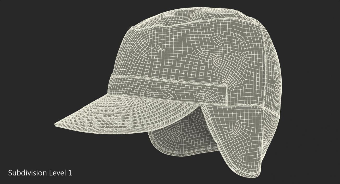 3D Black Military Field Cap with Earflaps model