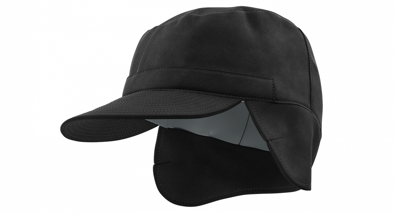 3D Black Military Field Cap with Earflaps model