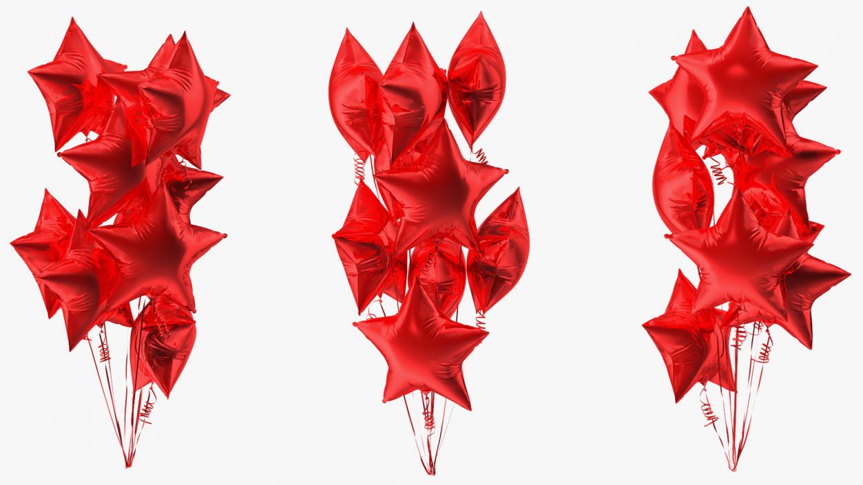 3D Helium Star Shape Balloons Bouquet Red model