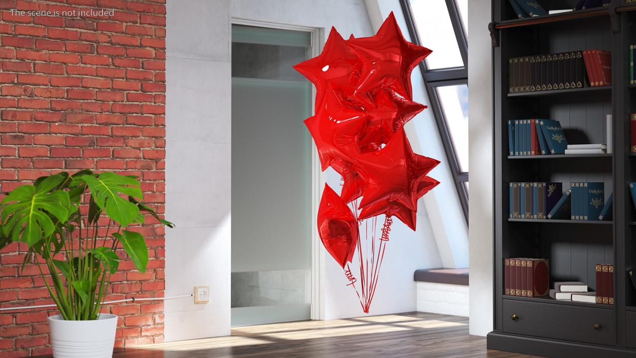 3D Helium Star Shape Balloons Bouquet Red model