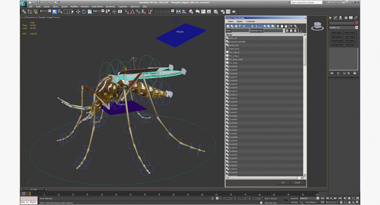 Mosquito Rigged with Fur 3D model