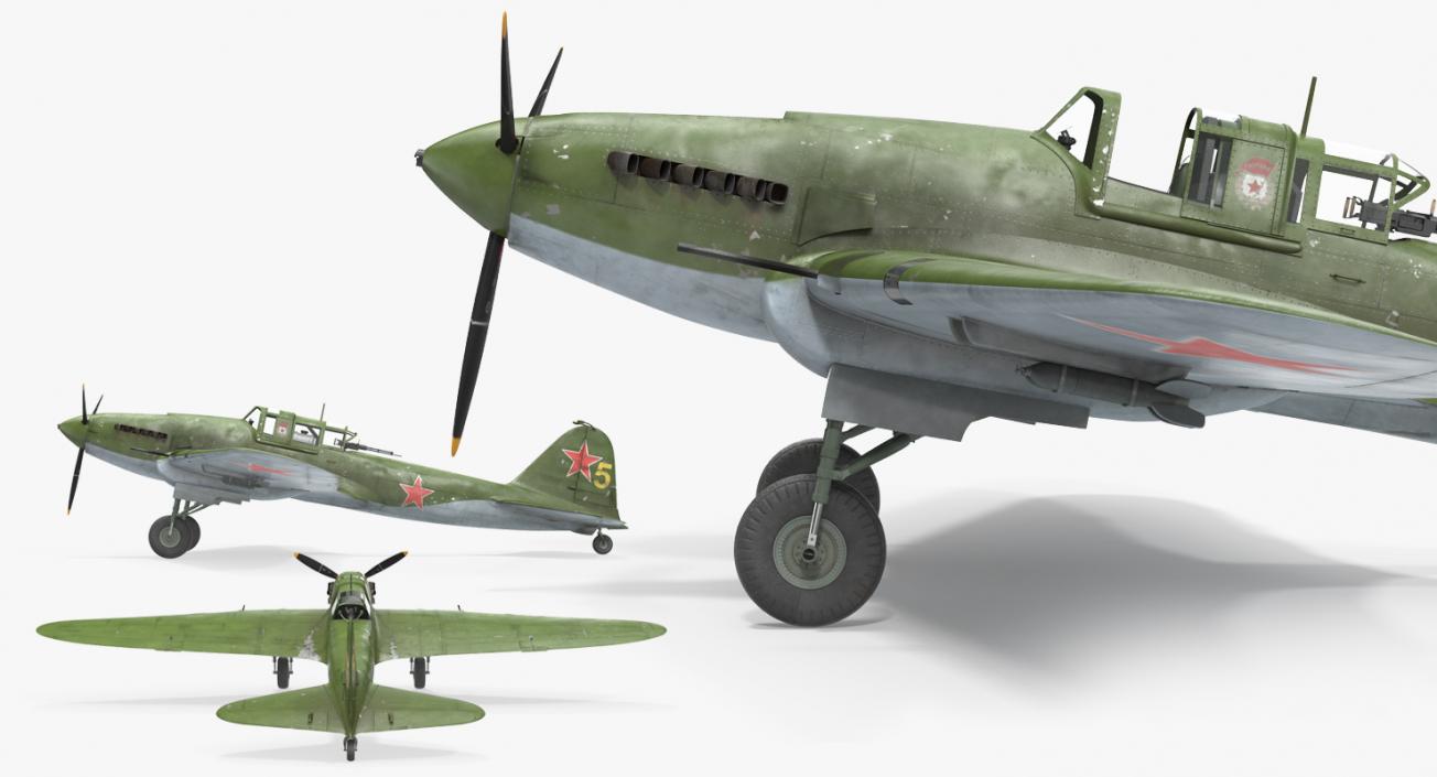 3D Ilyushin Il-2 WWII Soviet Attack Aircraft Rigged model