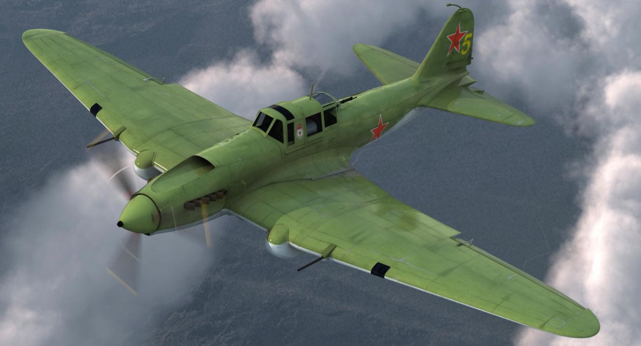 3D Ilyushin Il-2 WWII Soviet Attack Aircraft Rigged model