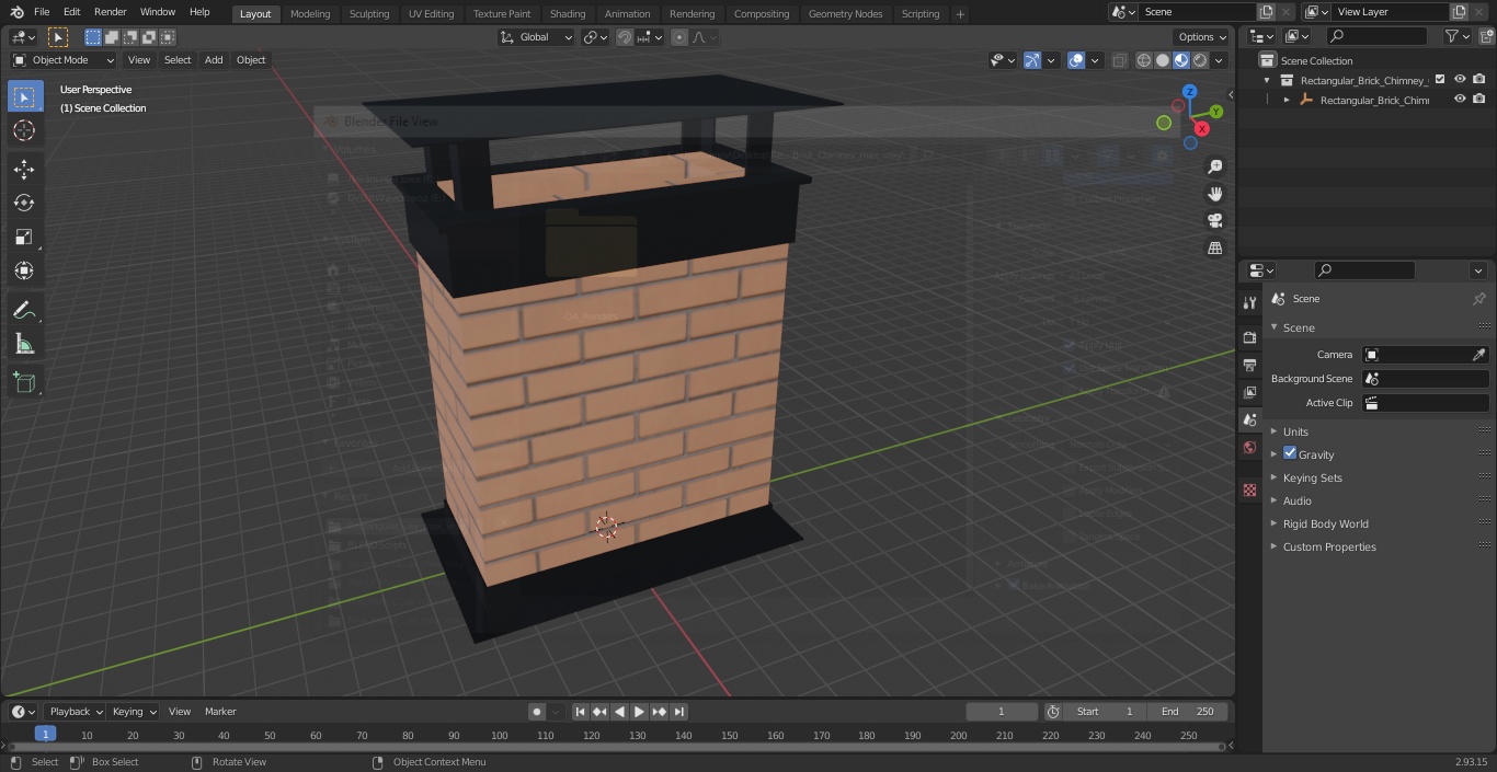 3D model Rectangular Brick Chimney