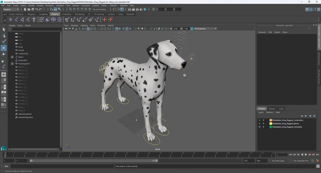 Dalmatian Dog Rigged for Maya 3D model