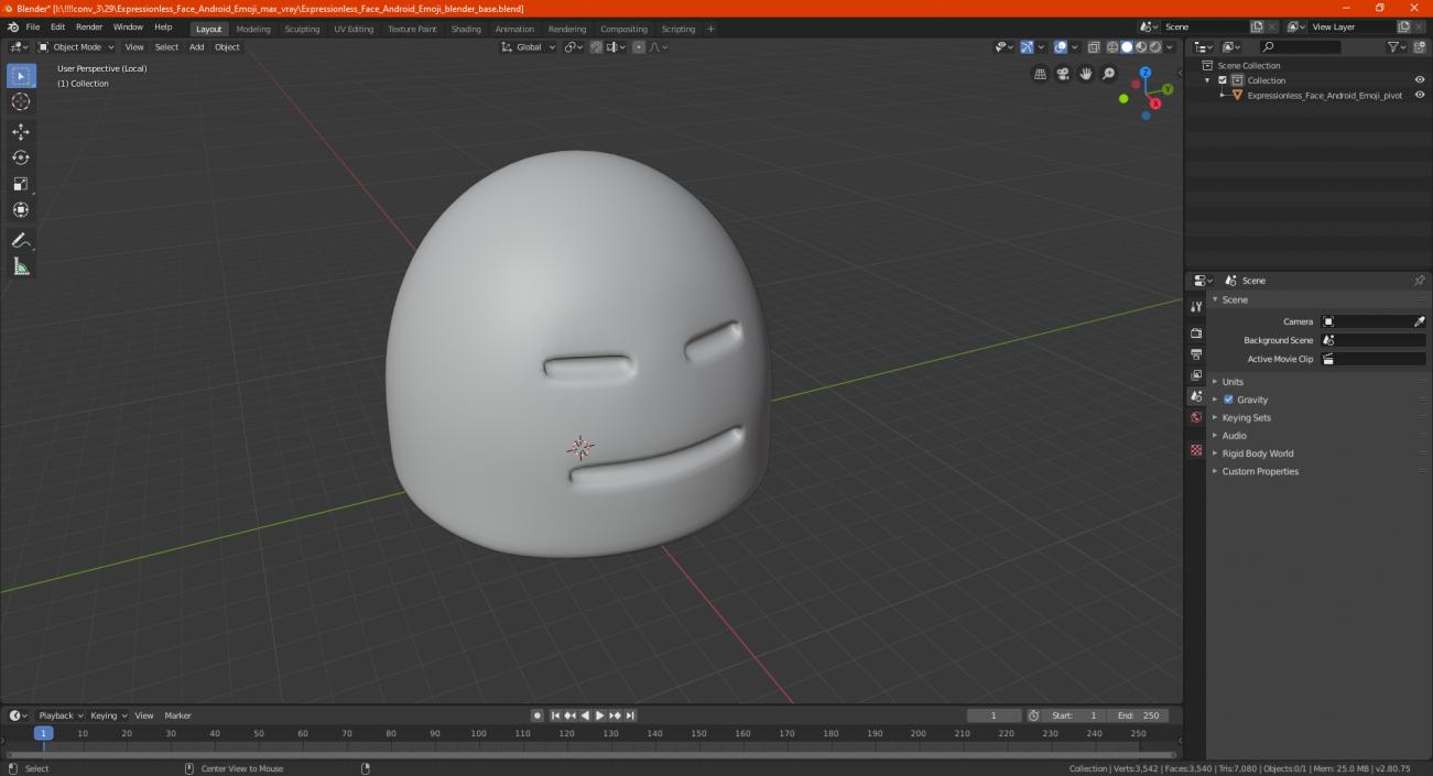 3D Expressionless Face Android Emoji model