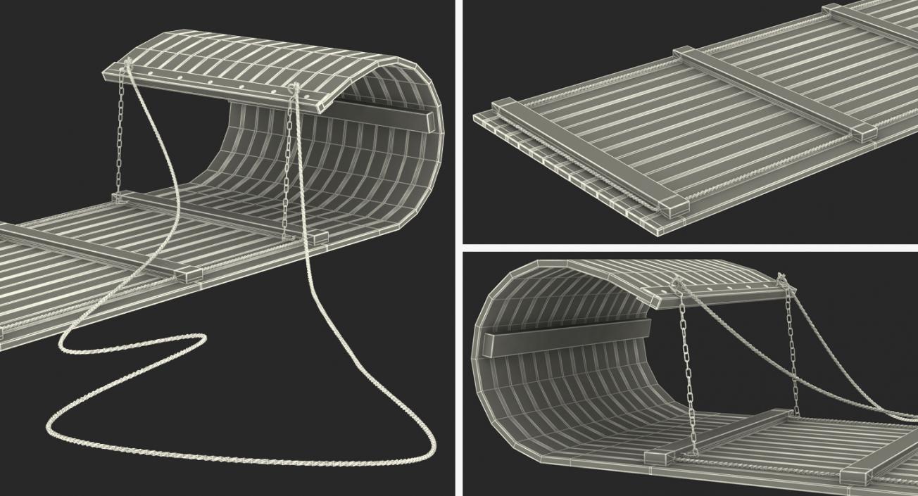 3D Classic Wooden Toboggan model