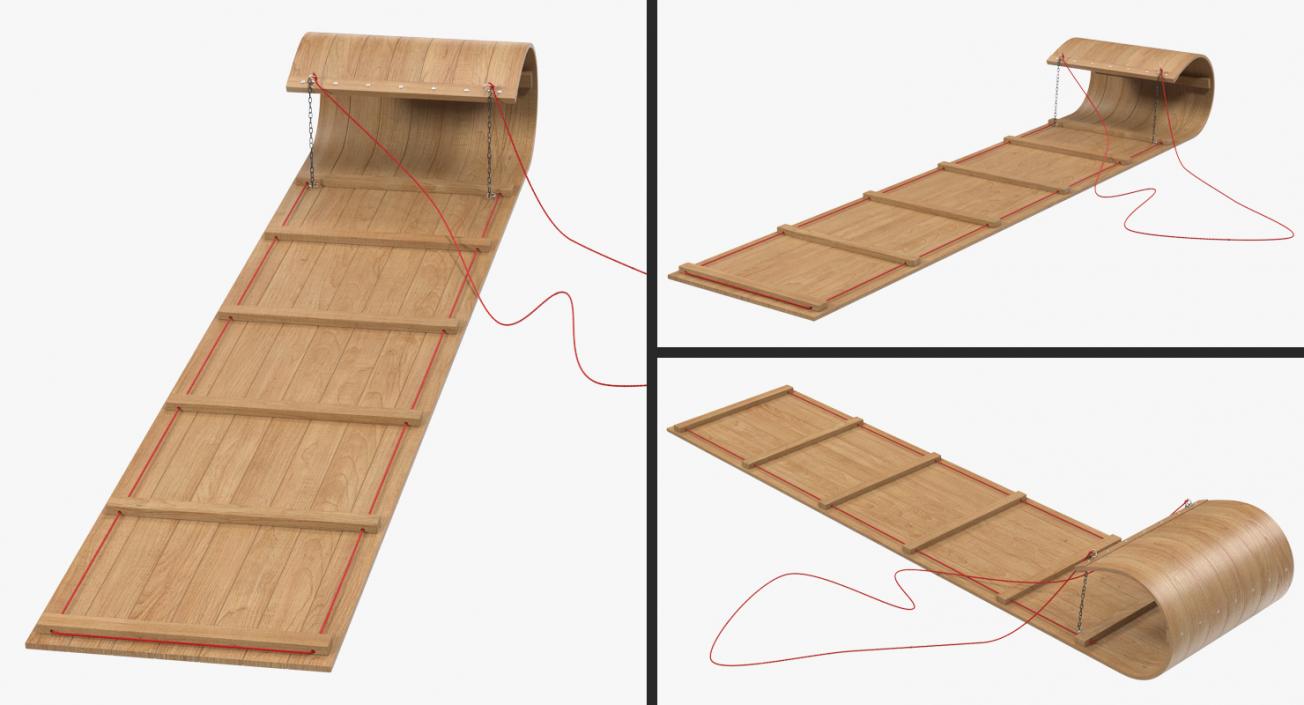 3D Classic Wooden Toboggan model