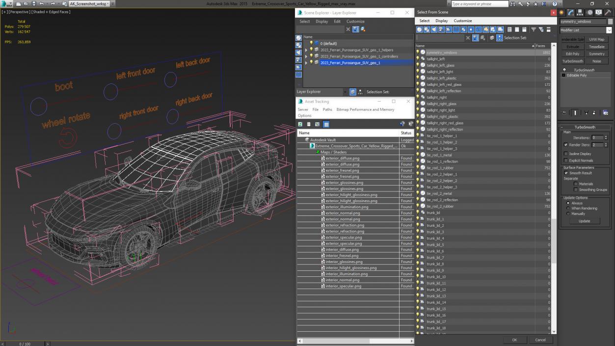 Extreme Crossover Sports Car Yellow Rigged 2 3D model