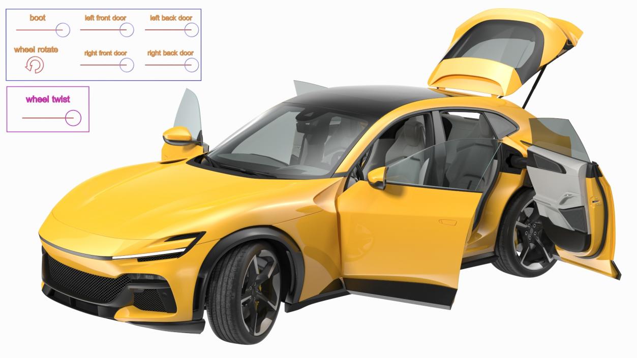 Extreme Crossover Sports Car Yellow Rigged 2 3D model