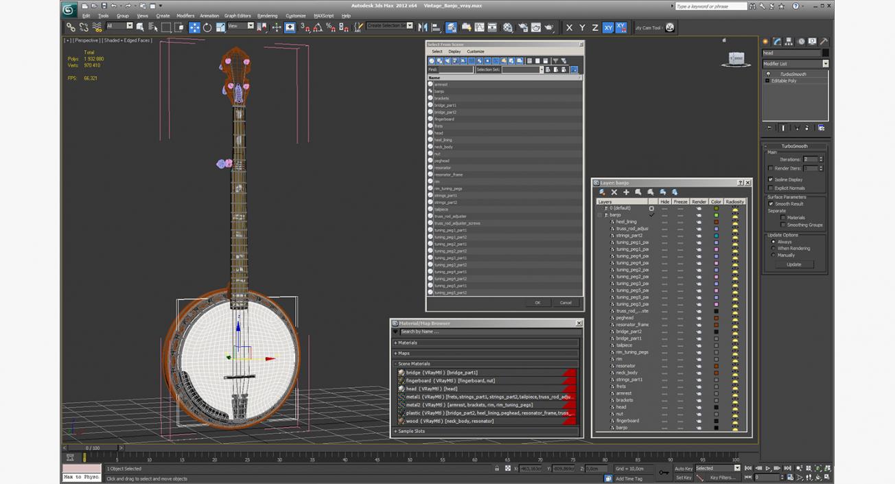 3D Vintage Banjo model