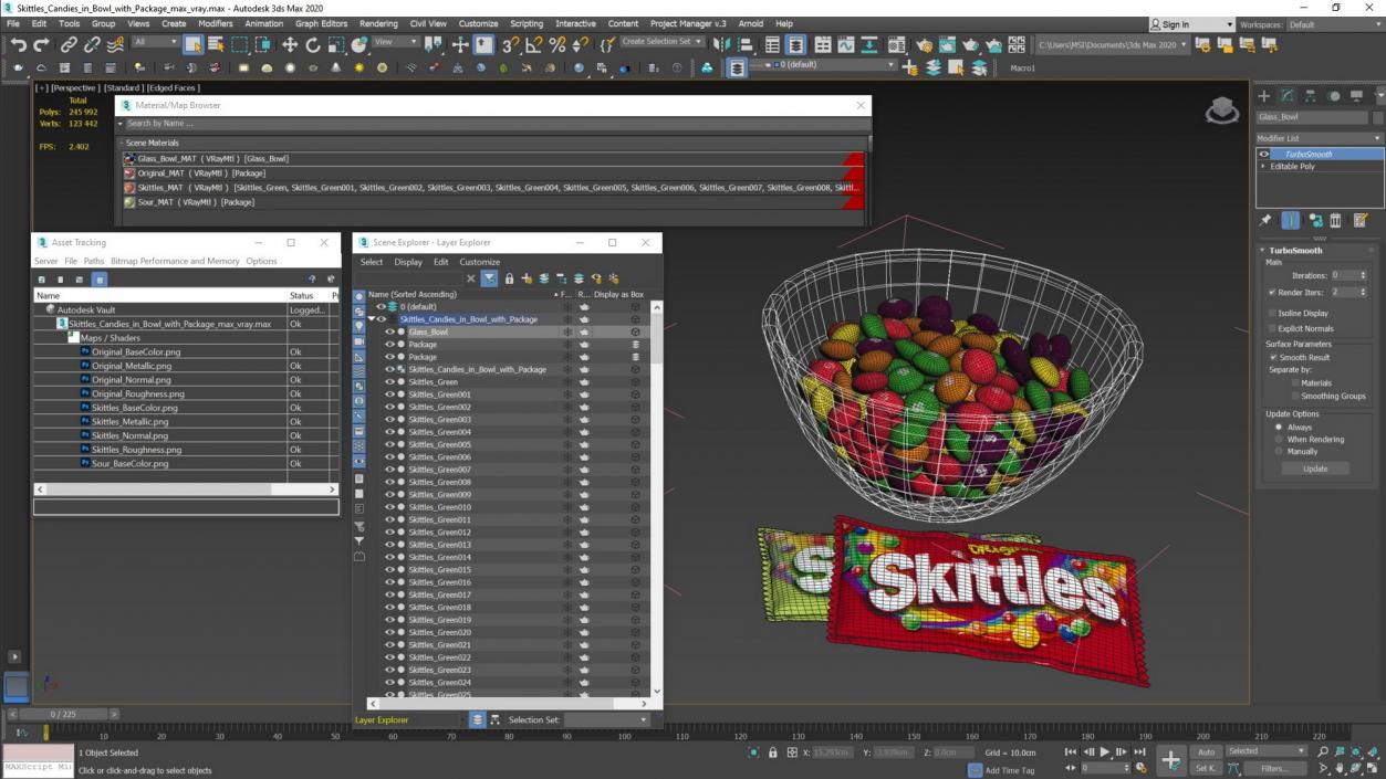 Skittles Candies in Bowl with Package 3D