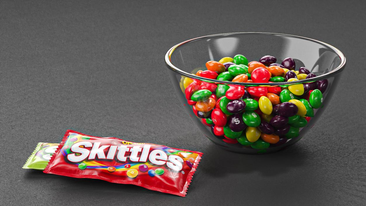 Skittles Candies in Bowl with Package 3D