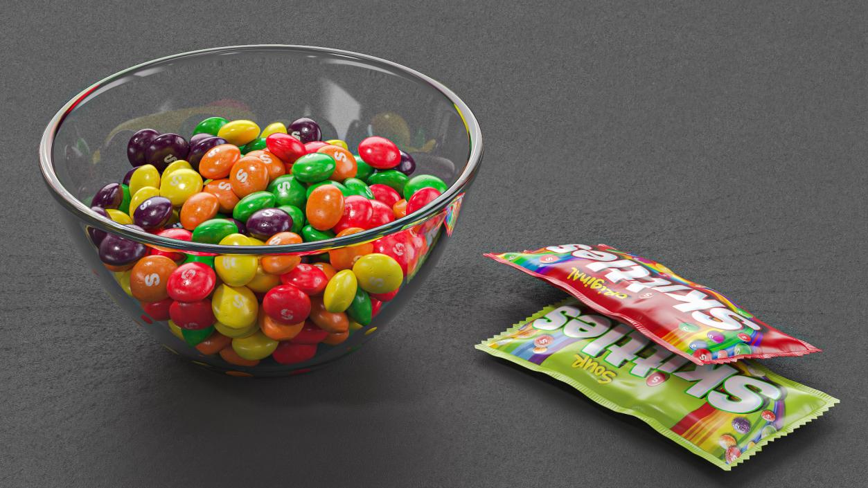 Skittles Candies in Bowl with Package 3D