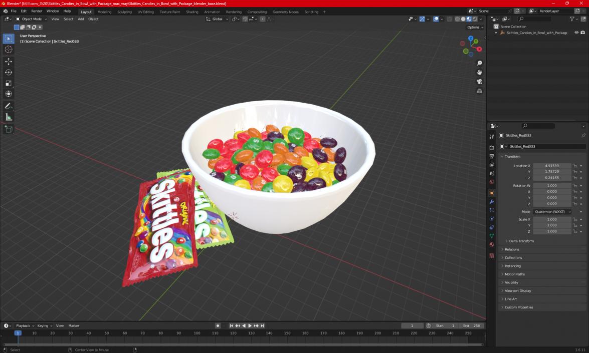 Skittles Candies in Bowl with Package 3D