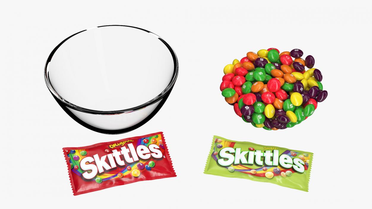 Skittles Candies in Bowl with Package 3D