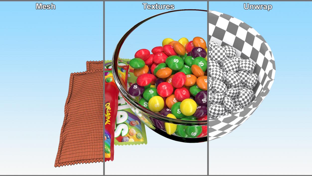 Skittles Candies in Bowl with Package 3D