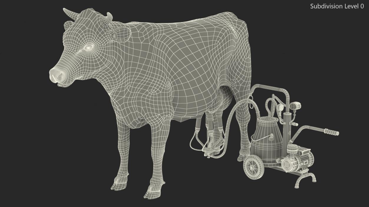 3D Dairy Cow with Milking Machine Rigged Fur