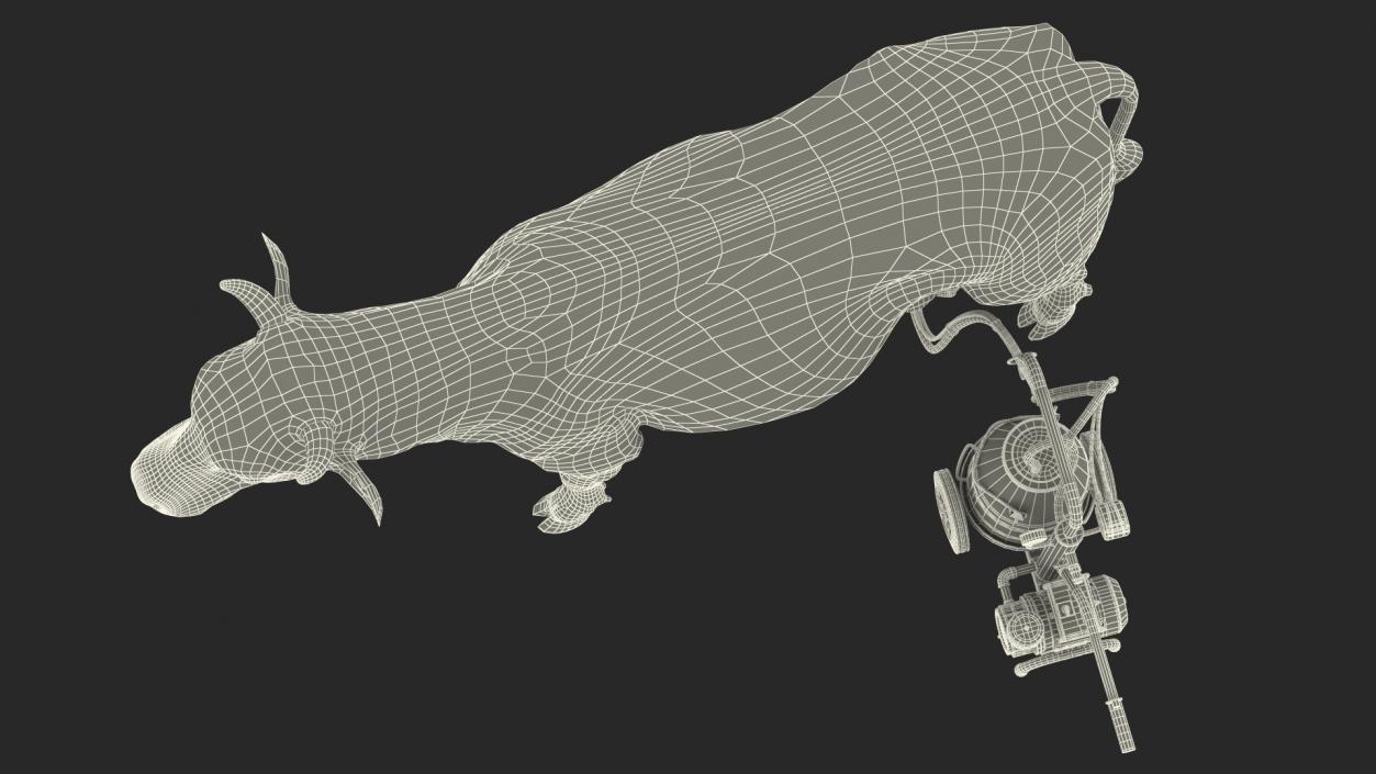 3D Dairy Cow with Milking Machine Rigged Fur
