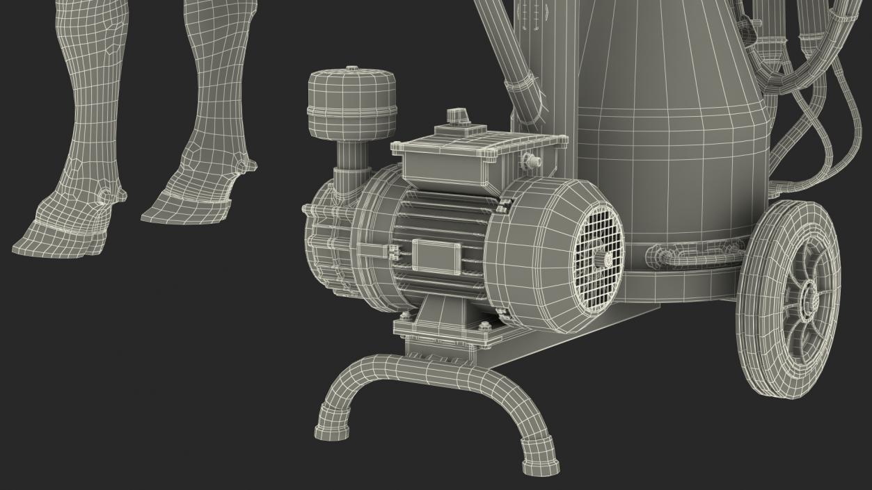 3D Dairy Cow with Milking Machine Rigged Fur