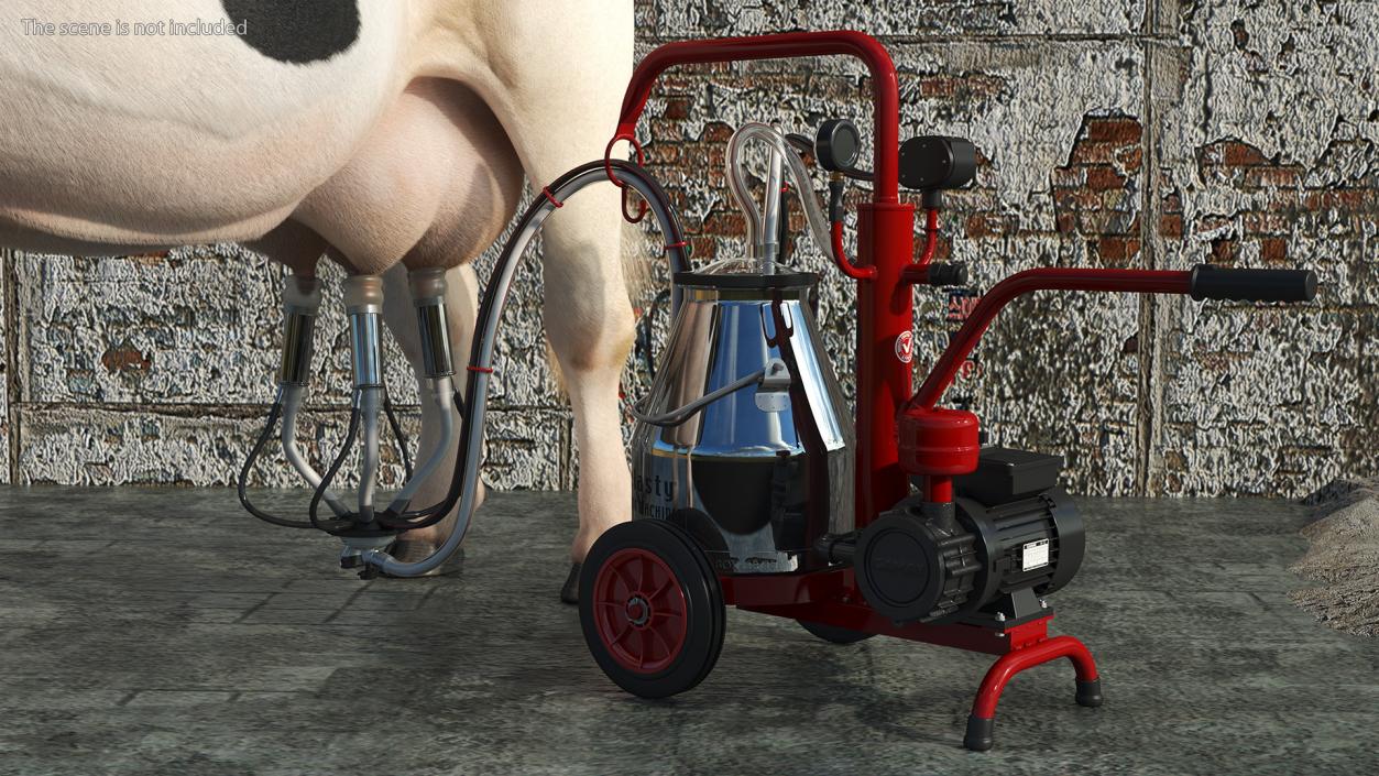 3D Dairy Cow with Milking Machine Rigged Fur