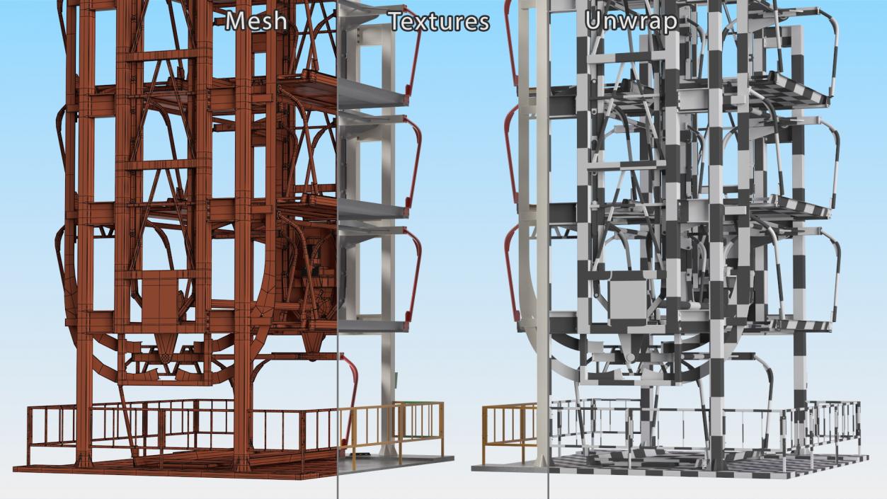 3D Car Parking 12 Place Rotary Lift System Rigged