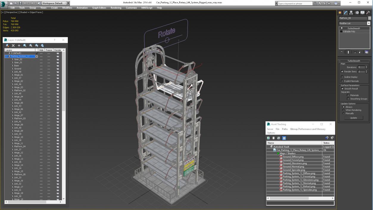 3D Car Parking 12 Place Rotary Lift System Rigged