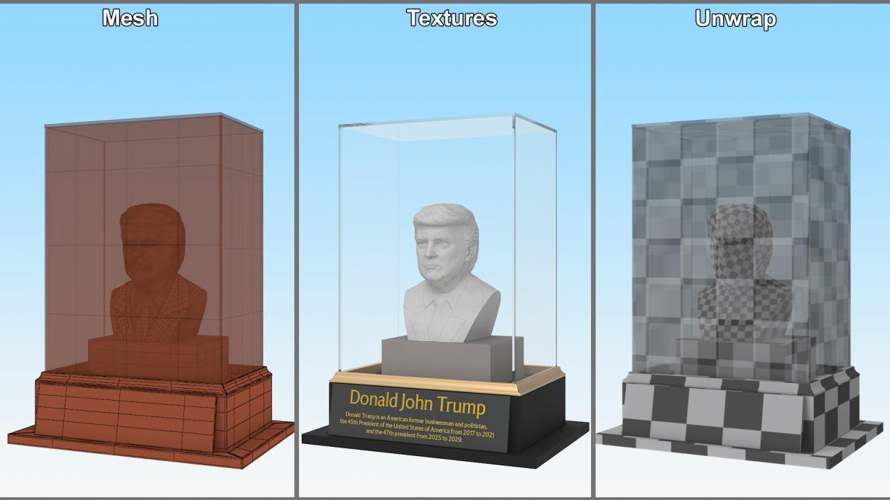 3D model Plaster Bust of Trump behind Protective Glass