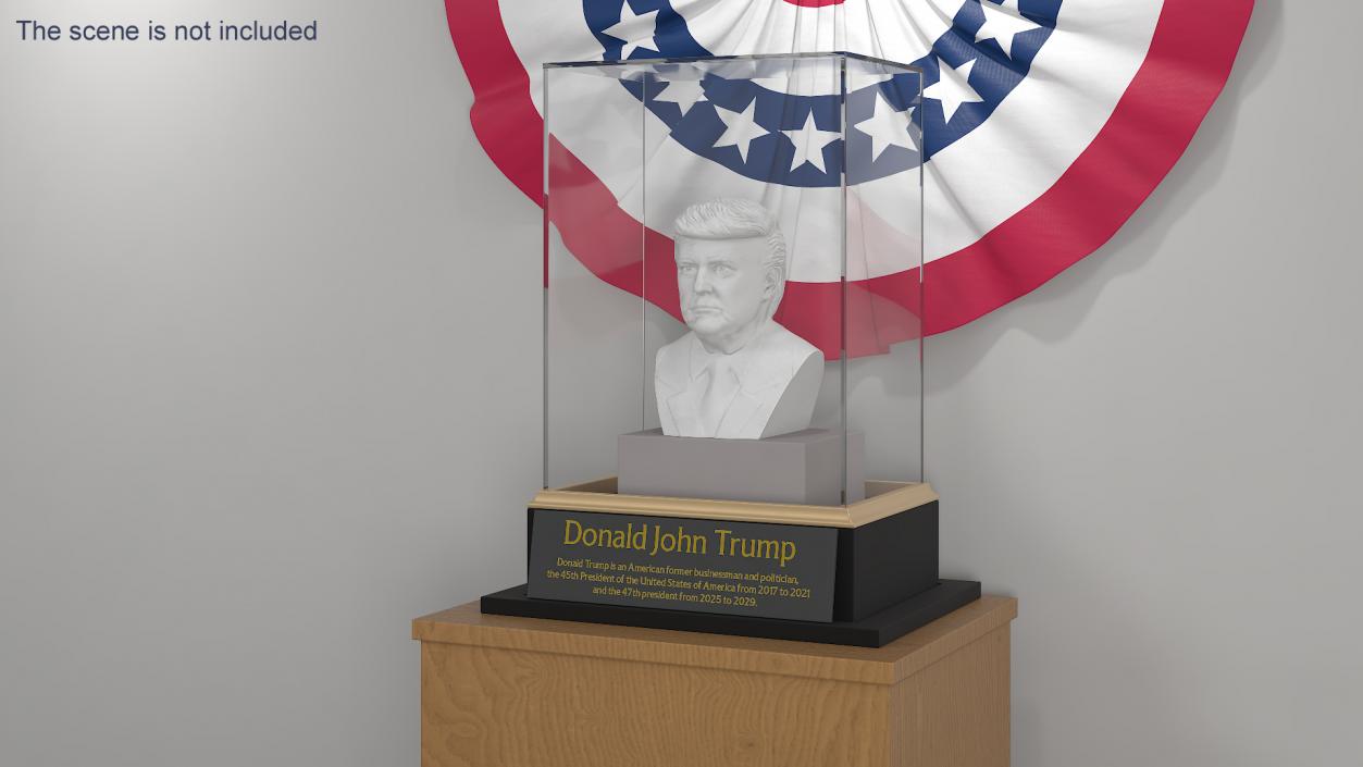 3D model Plaster Bust of Trump behind Protective Glass