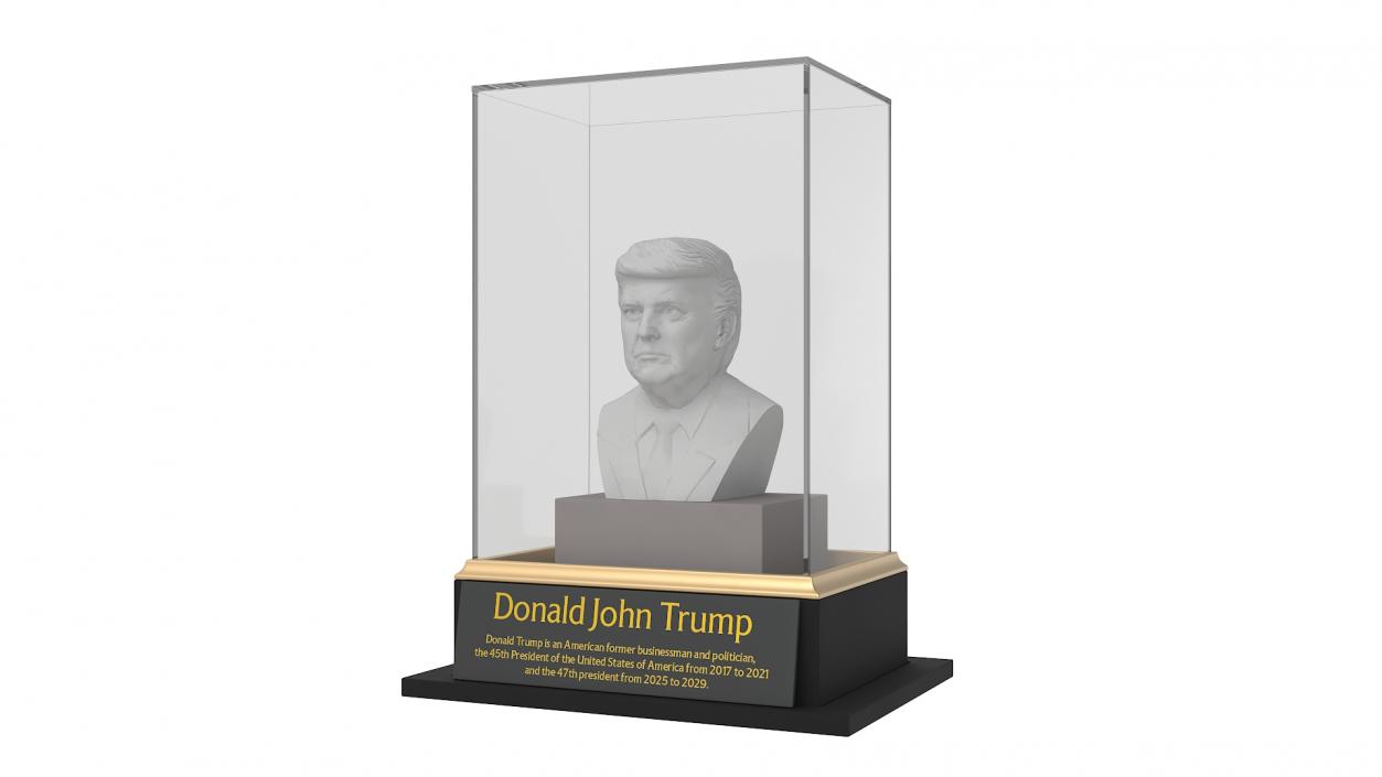 3D model Plaster Bust of Trump behind Protective Glass