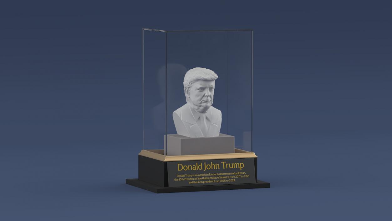 3D model Plaster Bust of Trump behind Protective Glass