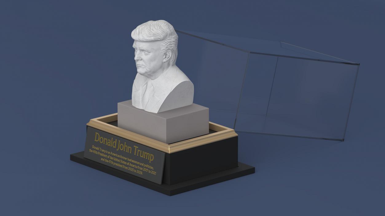 3D model Plaster Bust of Trump behind Protective Glass