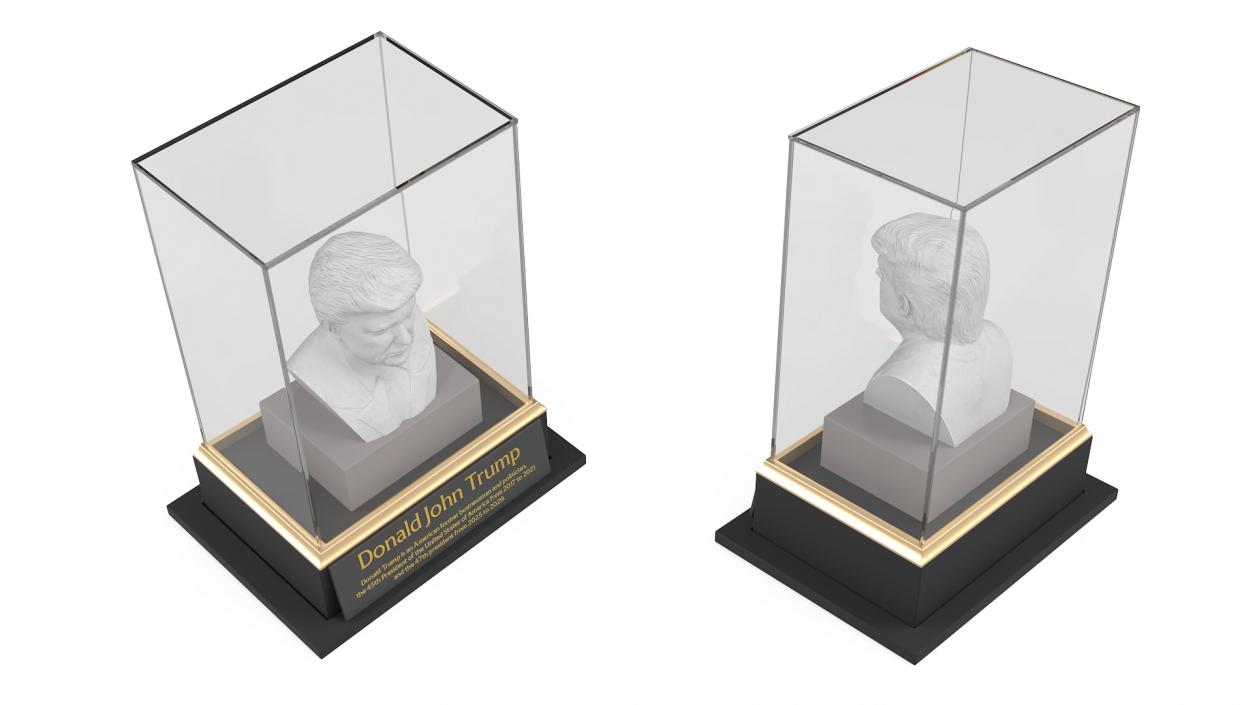 3D model Plaster Bust of Trump behind Protective Glass