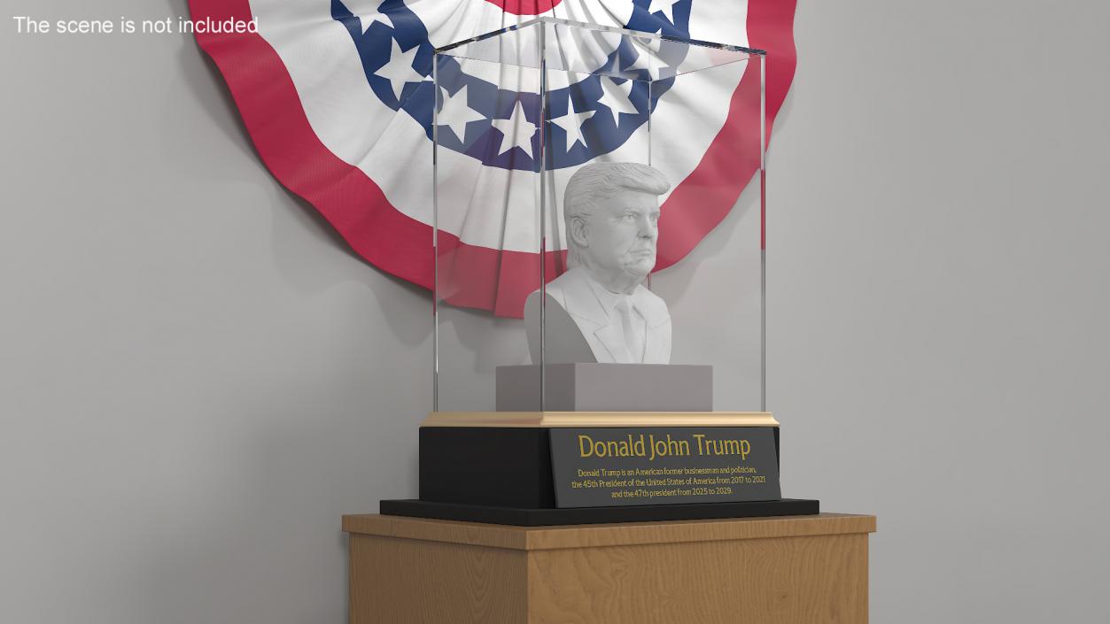 3D model Plaster Bust of Trump behind Protective Glass