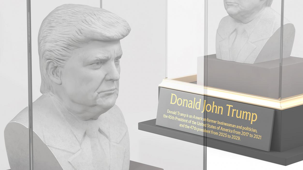 3D model Plaster Bust of Trump behind Protective Glass