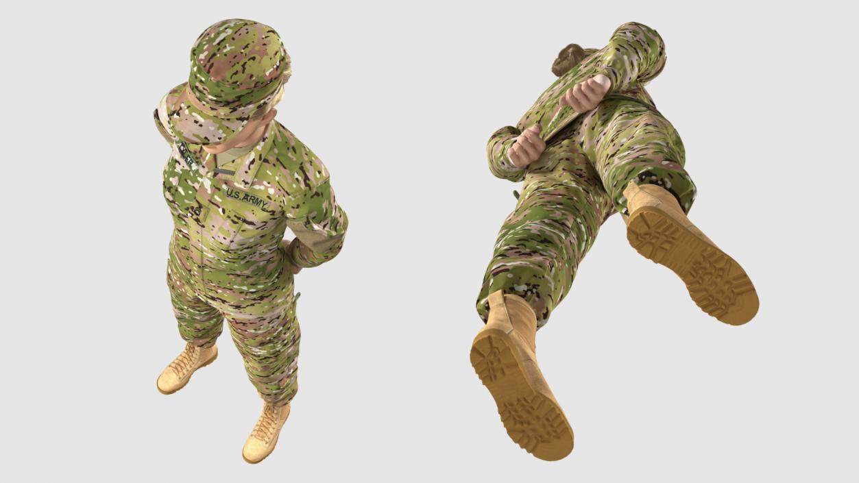 Female Soldier Camo Standing Pose Fur 3D