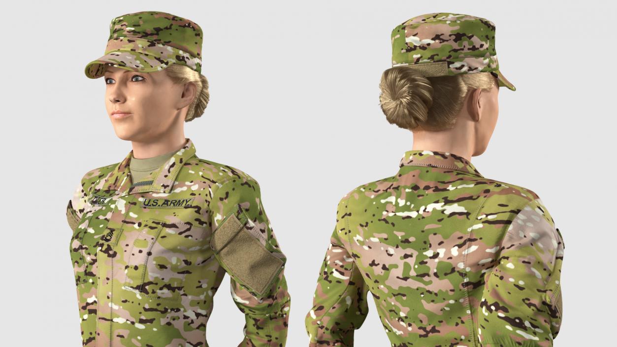 Female Soldier Camo Standing Pose Fur 3D