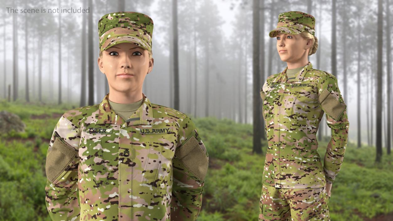 Female Soldier Camo Standing Pose Fur 3D