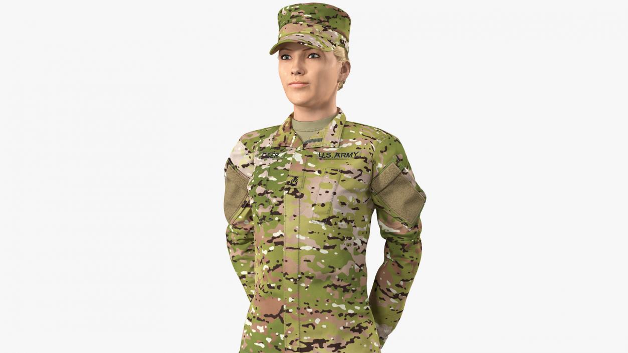 Female Soldier Camo Standing Pose Fur 3D