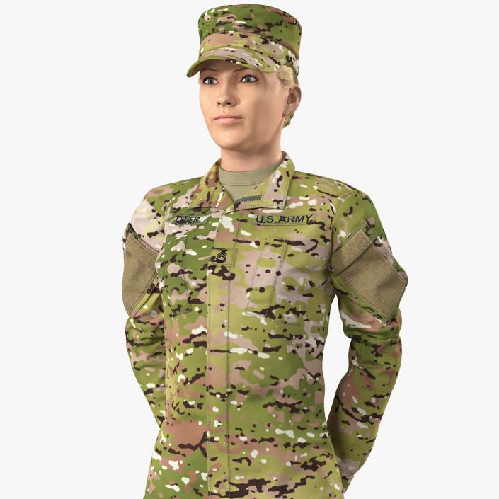 Female Soldier Camo Standing Pose Fur 3D