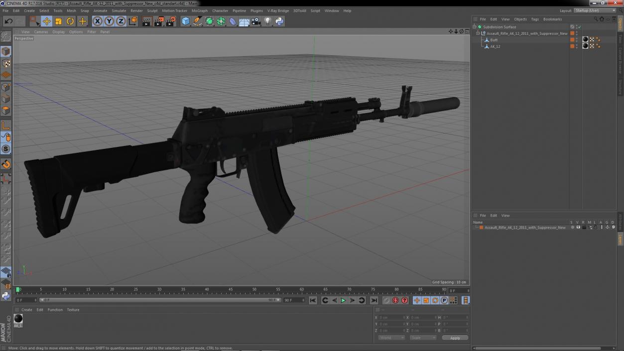 Assault Rifle AK-12 2011 with Suppressor New 3D model