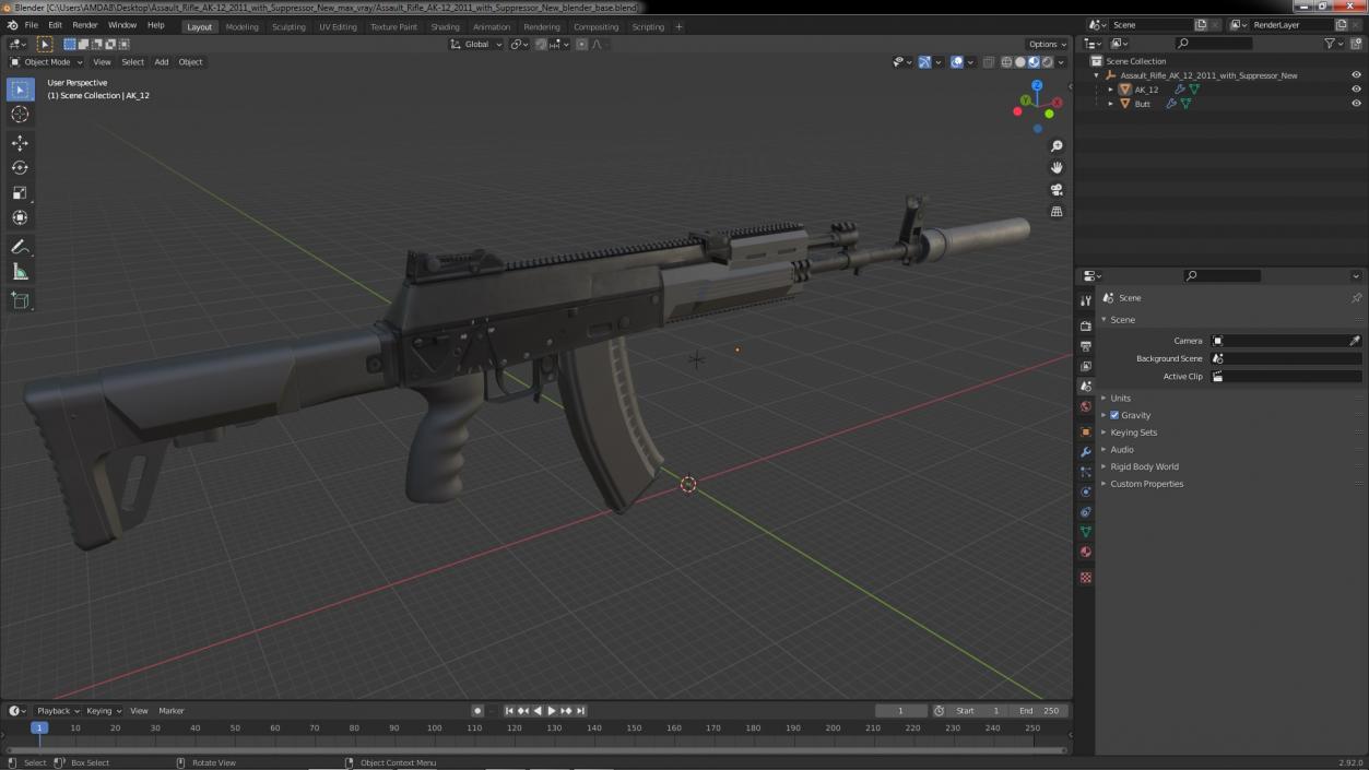 Assault Rifle AK-12 2011 with Suppressor New 3D model